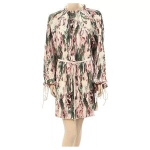 ASOS DESIGN Plisse Blouson Sleeve Romantic Floral Print Open Back Mini Dress 8